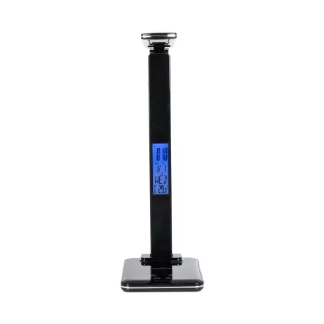 GLOBOSTAR® ZENTIME  Μοντέρνο Επιτραπέζιο Φωτιστικό Γραφείου με Ασύρματη Φόρτιση 10W 2A & Ψηφιακό Ρολόι LED 3.5W 350lm 120° DC 5V με USB-C IP20 Ρυθμιζόμενο Λευκό CCT με Αφή 2700K/4500K/6000K Dimmable - Sanan SMD Chip - Μαύρο - Μ18 x Π12 x Υ40cm