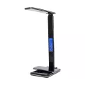 GLOBOSTAR® ZENTIME  Μοντέρνο Επιτραπέζιο Φωτιστικό Γραφείου με Ασύρματη Φόρτιση 10W 2A & Ψηφιακό Ρολόι LED 3.5W 350lm 120° DC 5V με USB-C IP20 Ρυθμιζόμενο Λευκό CCT με Αφή 2700K/4500K/6000K Dimmable - Sanan SMD Chip - Μαύρο - Μ18 x Π12 x Υ40cm