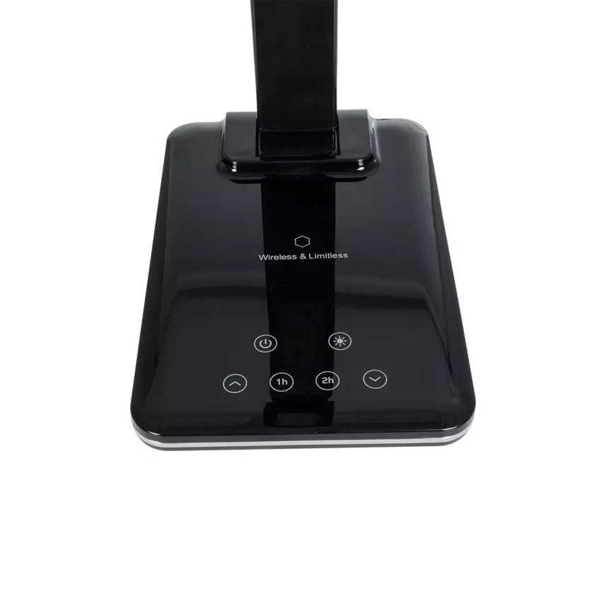 GLOBOSTAR® ZENTIME  Μοντέρνο Επιτραπέζιο Φωτιστικό Γραφείου με Ασύρματη Φόρτιση 10W 2A & Ψηφιακό Ρολόι LED 3.5W 350lm 120° DC 5V με USB-C IP20 Ρυθμιζόμενο Λευκό CCT με Αφή 2700K/4500K/6000K Dimmable - Sanan SMD Chip - Μαύρο - Μ18 x Π12 x Υ40cm