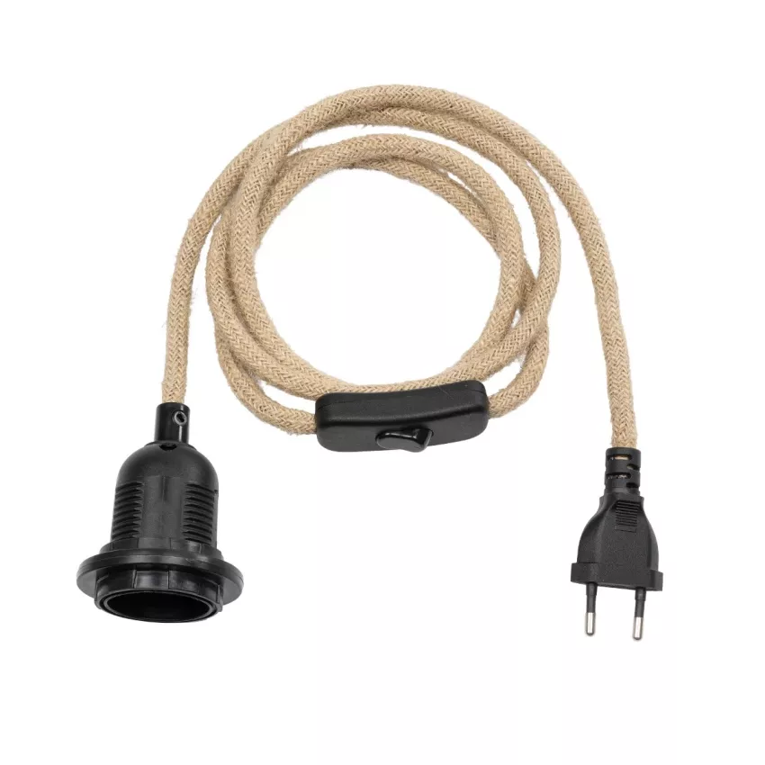 GLOBOSTAR® WHIP  Μοντέρνο DIY Φωτιστικό με Υφασμάτινο Καλώδιο, Ντουί 1 x E27, Διακόπτη On/Off & Πρίζα AC 220-240V IP20 - Μπεζ & Μαύρο - Μ140 x Π5.8 x Υ5.8cm