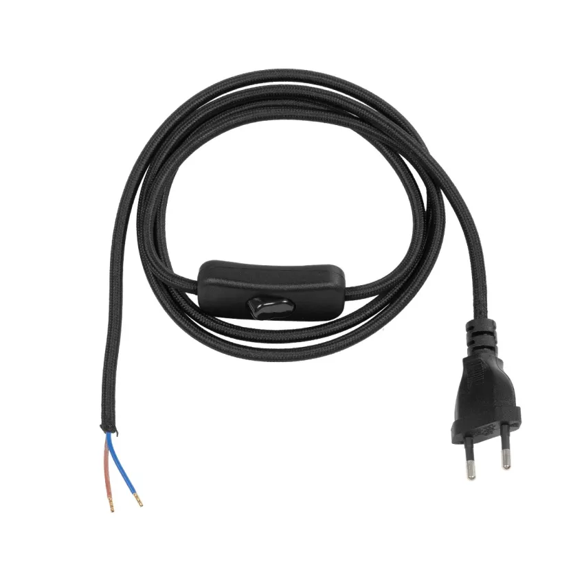 GLOBOSTAR® WHIP  Μοντέρνο DIY Φωτιστικό με Υφασμάτινο Καλώδιο, Ντουί 1 x E27 & Διακόπτη On/Off AC 220-240V IP20 - Μαύρο - Μ140 x Π2.7 x Υ1.9cm