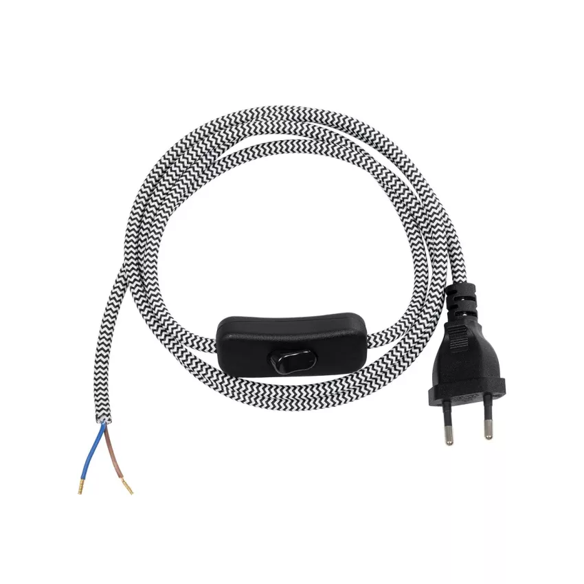 GLOBOSTAR® WHIP  Μοντέρνο DIY Φωτιστικό με Υφασμάτινο Καλώδιο, Ντουί 1 x E27 & Διακόπτη On/Off AC 220-240V IP20 - Ασημί & Μαύρο - Μ140 x Π2.7 x Υ1.9cm