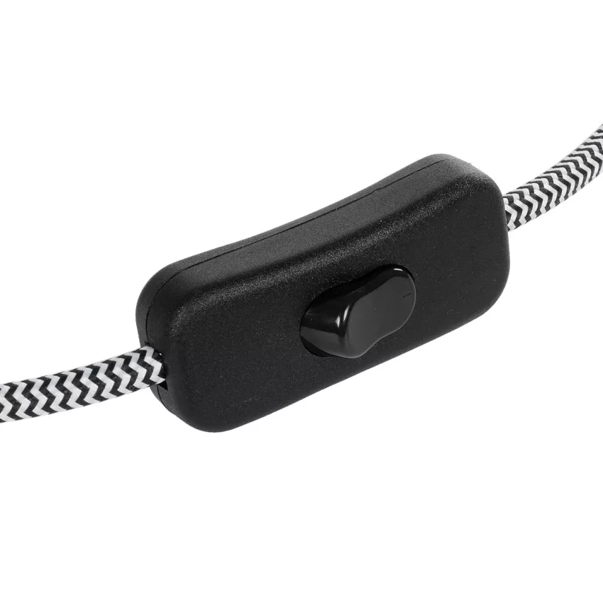 GLOBOSTAR® WHIP  Μοντέρνο DIY Φωτιστικό με Υφασμάτινο Καλώδιο, Ντουί 1 x E27 & Διακόπτη On/Off AC 220-240V IP20 - Ασημί & Μαύρο - Μ140 x Π2.7 x Υ1.9cm