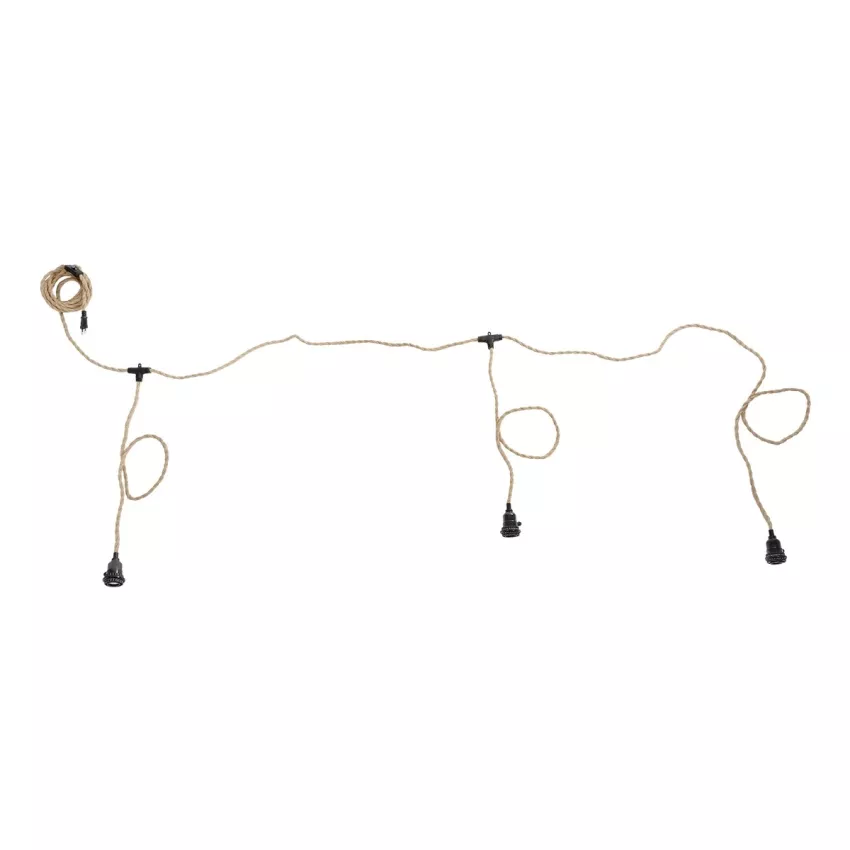 GLOBOSTAR® WHIP  Μοντέρνο DIY Φωτιστικό με Υφασμάτινο Καλώδιο, Ντουί 3 x E27, Διακόπτη On/Off & Πρίζα AC 220-240V IP20 - Μπεζ & Μαύρο - Μ650 x Π5.5 x Υ100cm