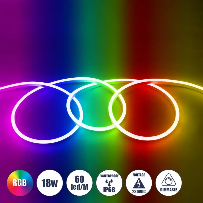 OVALE 120° Degree Neon Flex Epistar LED SMD 5050 1m 18W/m 60LED/m 1260lm/m 120° DC 230V Αδιάβροχη IP68 RGB Dimmable Μ100 x Π2.6 x Υ1.7cm