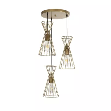 GLOBOSTAR® FLIXIO  Vintage Κρεμαστό Φωτιστικό Οροφής με Ντουί 3 x E27 AC 220-240V IP20 - Χρυσό - Μ40 x Π40 x Υ70cm