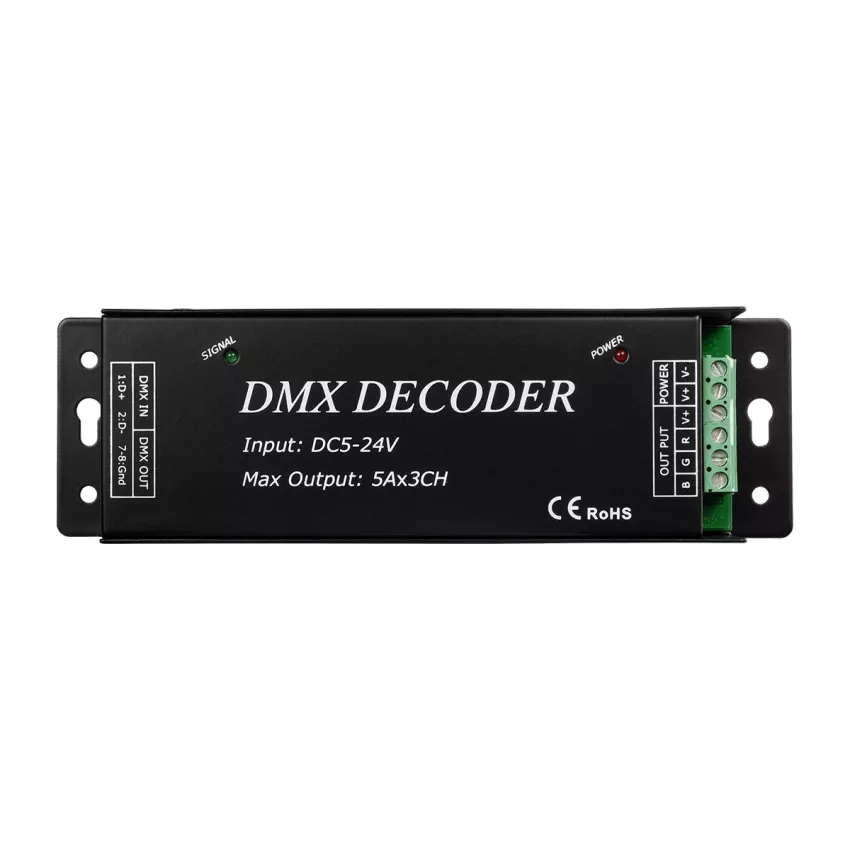 GLOBOSTAR® RGBCONTROLLER  DMX Dimmer / Controller με RF Ασύρματο Χειριστήριο με 3 x 15A 75W Κανάλια DC 5-24V 15A 360W Max IP20 - DMX512 & RF2.4Ghz - Μ26.9 x Π9.6 x Υ4cm - 1 Χρόνος Εγγύηση