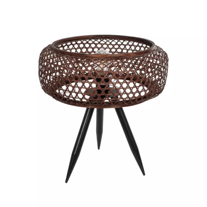 ZORION  Vintage Επιτραπέζιο Φωτιστικό Πορτατίφ Μονόφωτο 1 x E27 IP20 Καφέ Ξύλο με Μαύρο Μέταλλο - Μ40 x Π40 x Υ43.5cm