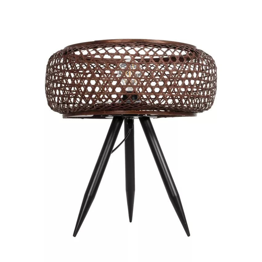 ZORION  Vintage Επιτραπέζιο Φωτιστικό Πορτατίφ Μονόφωτο 1 x E27 IP20 Καφέ Ξύλο με Μαύρο Μέταλλο - Μ40 x Π40 x Υ43.5cm