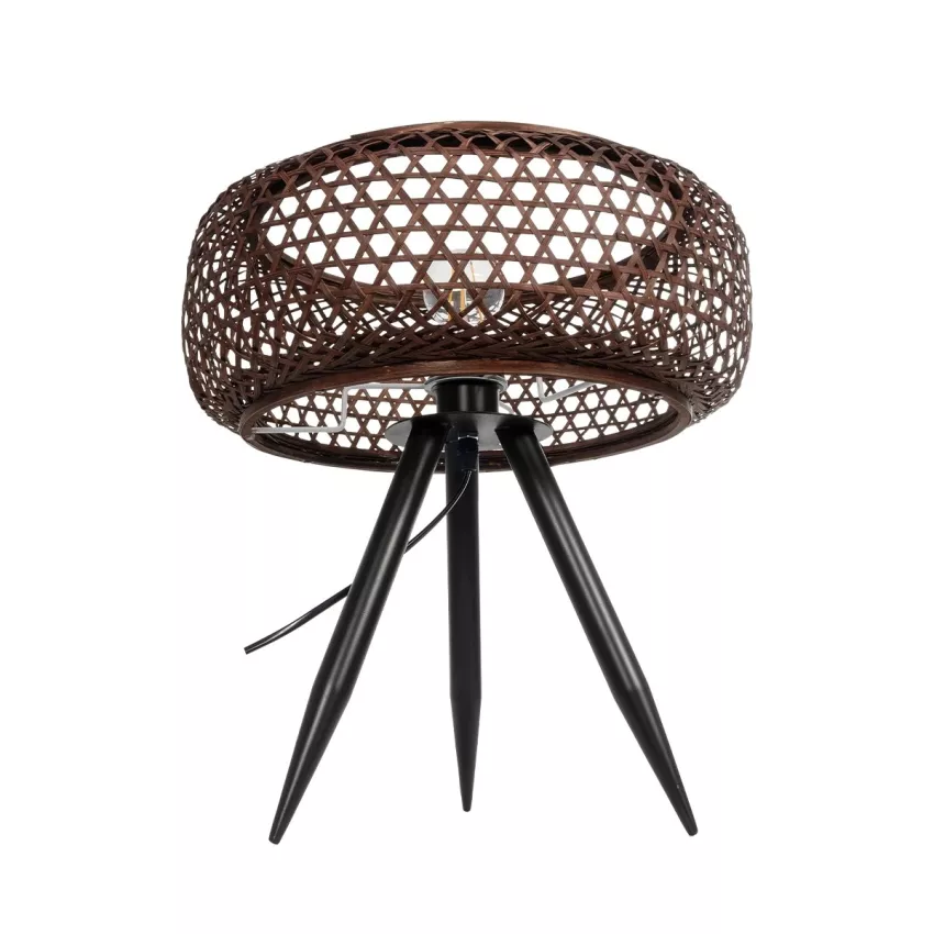 ZORION  Vintage Επιτραπέζιο Φωτιστικό Πορτατίφ Μονόφωτο 1 x E27 IP20 Καφέ Ξύλο με Μαύρο Μέταλλο - Μ40 x Π40 x Υ43.5cm