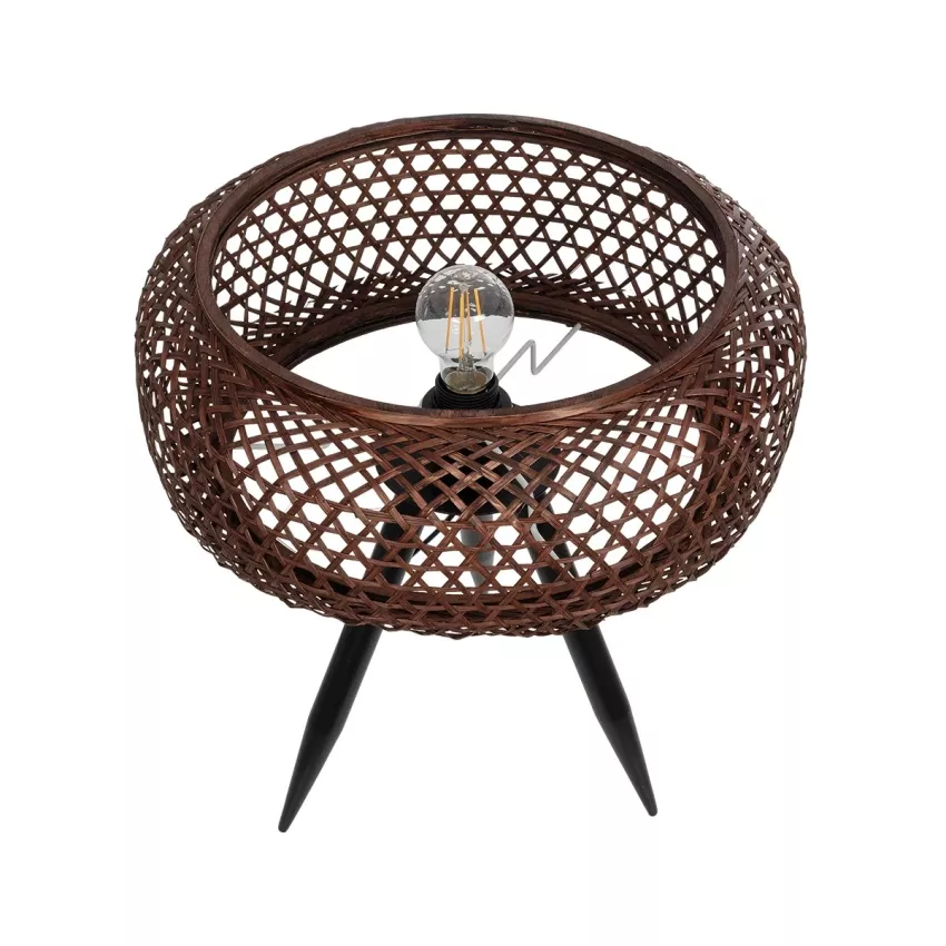 ZORION  Vintage Επιτραπέζιο Φωτιστικό Πορτατίφ Μονόφωτο 1 x E27 IP20 Καφέ Ξύλο με Μαύρο Μέταλλο - Μ40 x Π40 x Υ43.5cm