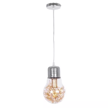 GLOBOSTAR® LAMP  Μοντέρνο Κρεμαστό Φωτιστικό Οροφής με Ντουί 1 x E27 AC 220-240V IP20 - Διάφανο, Χρυσό & Ασημί - Μ15 x Π15 x Υ27cm
