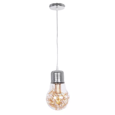 GLOBOSTAR® LAMP  Μοντέρνο Κρεμαστό Φωτιστικό Οροφής με Ντουί 1 x E27 AC 220-240V IP20 - Διάφανο, Χρυσό & Ασημί - Μ15 x Π15 x Υ27cm