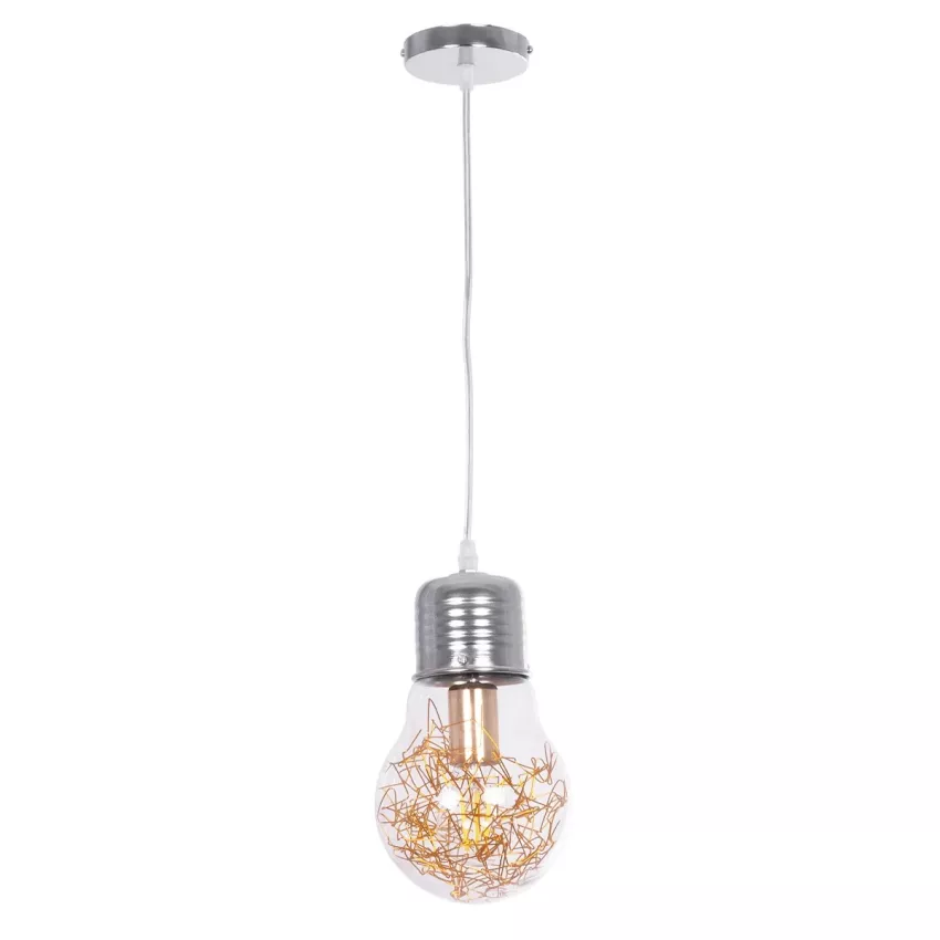 GLOBOSTAR® LAMP  Μοντέρνο Κρεμαστό Φωτιστικό Οροφής με Ντουί 1 x E27 AC 220-240V IP20 - Διάφανο, Χρυσό & Ασημί - Μ15 x Π15 x Υ27cm
