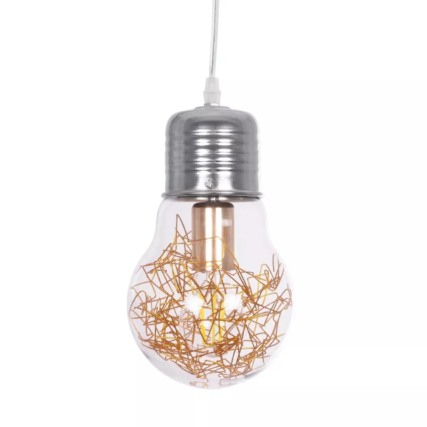 GLOBOSTAR® LAMP  Μοντέρνο Κρεμαστό Φωτιστικό Οροφής με Ντουί 1 x E27 AC 220-240V IP20 - Διάφανο, Χρυσό & Ασημί - Μ15 x Π15 x Υ27cm