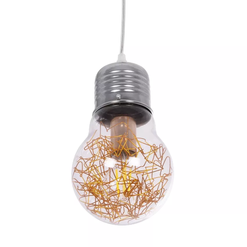 GLOBOSTAR® LAMP  Μοντέρνο Κρεμαστό Φωτιστικό Οροφής με Ντουί 1 x E27 AC 220-240V IP20 - Διάφανο, Χρυσό & Ασημί - Μ15 x Π15 x Υ27cm