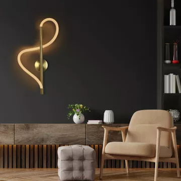 kelvo® GLOW  Μοντέρνο Φωτιστικό Τοίχου - Απλίκα LED 24W 2400lm 360° AC 220-240V IP20 Ρυθμιζόμενο Λευκό CCT με On/Off 2700K/4500K/6000K - Lumileds SMD Chip - Χρυσό Πλατίνα & Λευκό Νήμα - Μ30 x Π15 x Υ70cm