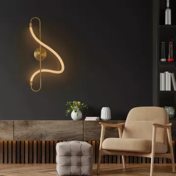 kelvo® GLOW  Μοντέρνο Φωτιστικό Τοίχου - Απλίκα LED 18W 1800lm 360° AC 220-240V IP20 Ρυθμιζόμενο Λευκό CCT με On/Off 2700K/4500K/6000K - Lumileds SMD Chip - Χρυσό Πλατίνα & Λευκό Νήμα - Μ30 x Π15 x Υ70cm