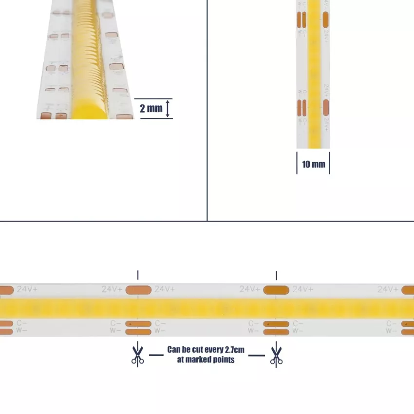GLOBOSTAR® BEE  Ταινία LED 14W/m 1540lm/m 120° DC 24V IP20 608 x COB Chip/m Ρυθμιζόμενο Λευκό CCT από 2700K έως 6000K Dimmable - Sanan COB Chip - Μ500 x Π1 x Υ0.2cm - Ρολό 5 Μέτρων