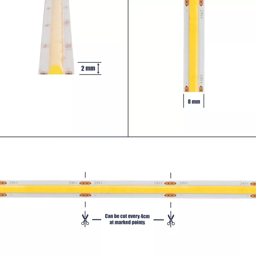 GLOBOSTAR® BEE  Ταινία LED 8W/m 880lm/m 120° DC 24V IP20 320 x COB Chip/m Ψυχρό Λευκό 6000K Dimmable - Μ500 x Π0.8 x Υ0.2cm - Ρολό 5 Μέτρων