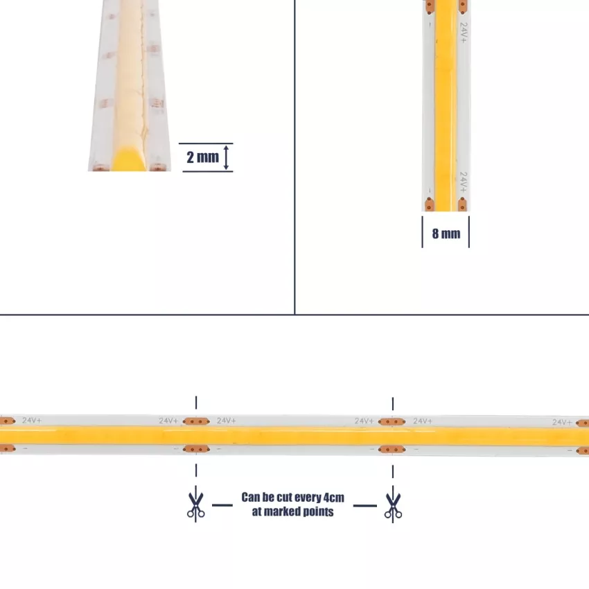 GLOBOSTAR® BEE  Ταινία LED 8W/m 800lm/m 120° DC 24V IP20 320 x COB Chip/m Φυσικό Λευκό 4500K Dimmable - Sanan COB Chip - Μ500 x Π0.8 x Υ0.2cm - Ρολό 5 Μέτρων
