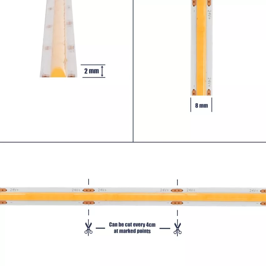 GLOBOSTAR® BEE  Ταινία LED 8W/m 720lm/m 120° DC 24V IP20 320 x COB Chip/m Θερμό Λευκό 2700K Dimmable - Sanan COB Chip - Μ500 x Π0.8 x Υ0.2cm - Ρολό 5 Μέτρων