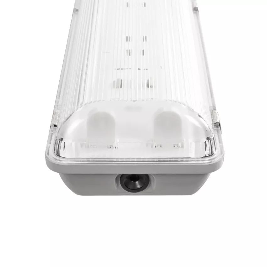 GLOBOSTAR® VIGAS  Γραμμικό Βιομηχανικό Φωτιστικό Σκαφάκι Tri-Proof με Μεταλλικά Clips για 2 x Λάμπες T8 G13 90cm Τύπου Φθορίου LED Τροφοδοσίας Ενός Άκρου 120° AC 220-240V Αδιάβροχο IP65 - Γκρι με Διάφανο Κάλυμμα Πλαστικό PC - Μ100 x Π15 x Υ10cm