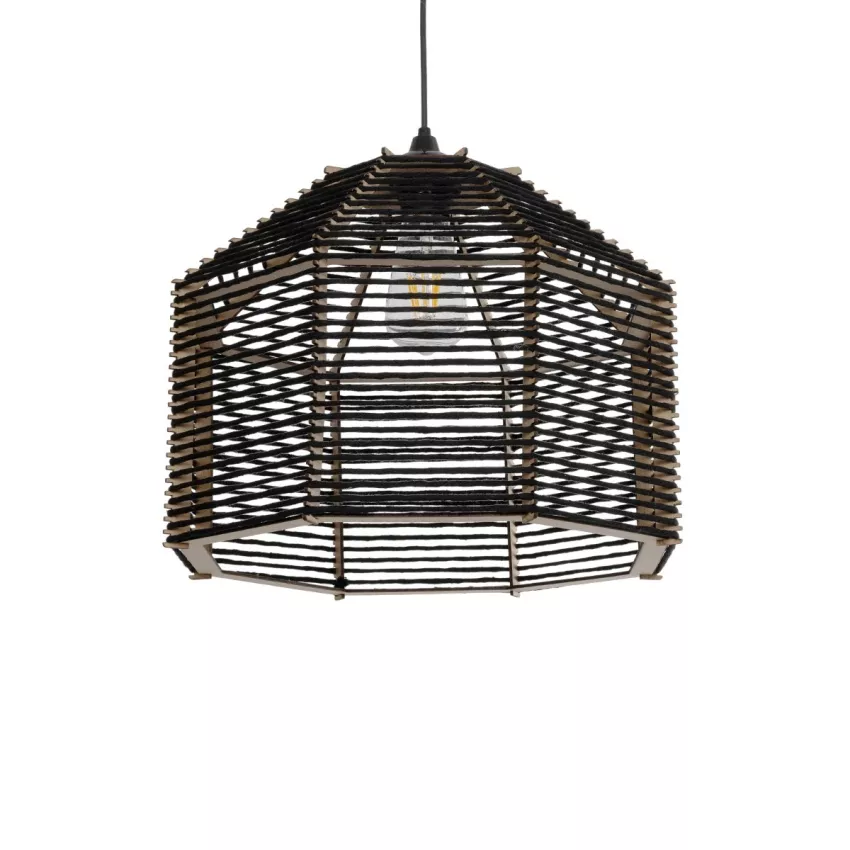 GLOBOSTAR® VORK  Boho Κρεμαστό Φωτιστικό Οροφής με Ντουί 1 x E27 AC 220-240V IP20 - Μαύρο - M40 x Π40 x Υ36cm