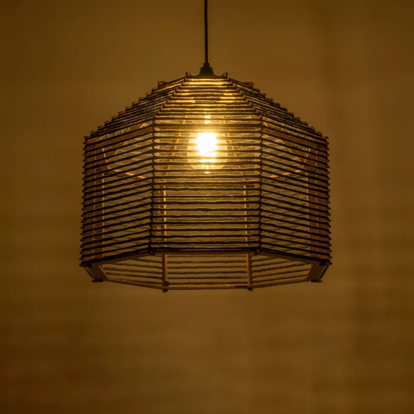 GLOBOSTAR® VORK  Boho Κρεμαστό Φωτιστικό Οροφής με Ντουί 1 x E27 AC 220-240V IP20 - Μαύρο - M40 x Π40 x Υ36cm