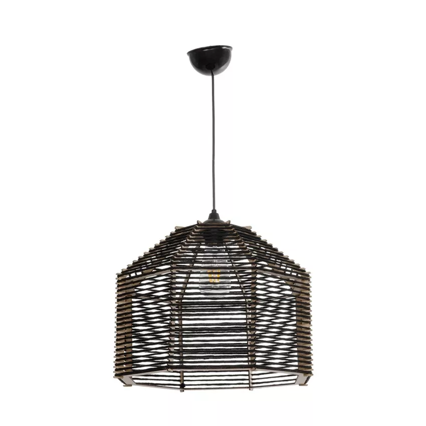 GLOBOSTAR® VORK  Boho Κρεμαστό Φωτιστικό Οροφής με Ντουί 1 x E27 AC 220-240V IP20 - Μαύρο - M40 x Π40 x Υ36cm