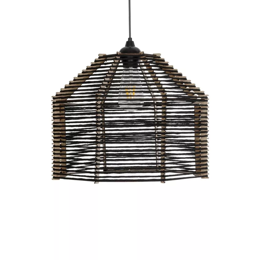 GLOBOSTAR® VORK  Boho Κρεμαστό Φωτιστικό Οροφής με Ντουί 1 x E27 AC 220-240V IP20 - Μαύρο - M40 x Π40 x Υ36cm