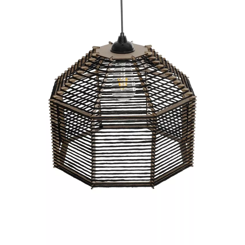 GLOBOSTAR® VORK  Boho Κρεμαστό Φωτιστικό Οροφής με Ντουί 1 x E27 AC 220-240V IP20 - Μαύρο - M40 x Π40 x Υ36cm