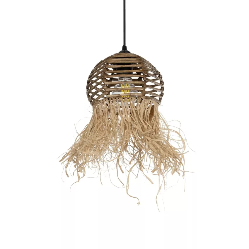GLOBOSTAR® RIKTA  Boho Κρεμαστό Φωτιστικό Οροφής με Ντουί 1 x E27 AC 220-240V IP20 - Μπεζ - M20 x Π20 x Υ30cm