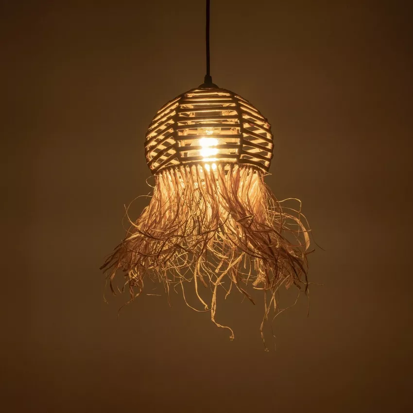 GLOBOSTAR® RIKTA  Boho Κρεμαστό Φωτιστικό Οροφής με Ντουί 1 x E27 AC 220-240V IP20 - Μπεζ - M20 x Π20 x Υ30cm