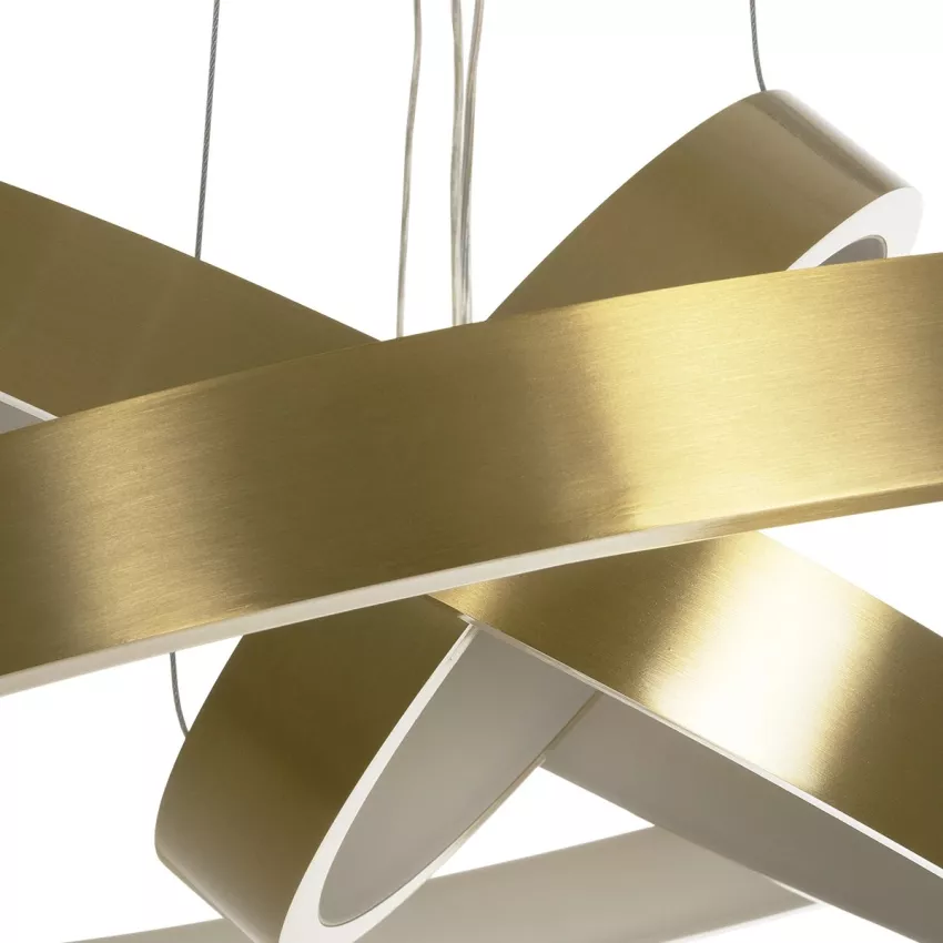 GLOBOSTAR® NEMESIS TRIO  Μοντέρνο Κρεμαστό Φωτιστικό Οροφής LED 100W 12123lm 360° AC 220-240V IP20 Ρυθμιζόμενο Λευκό CCT με Χειριστήριο από 2700K έως 6000K Dimmable - Lumileds SMD Chip - Χρυσό Βούρτσας - Μ60 x Π60 x Υ60cm