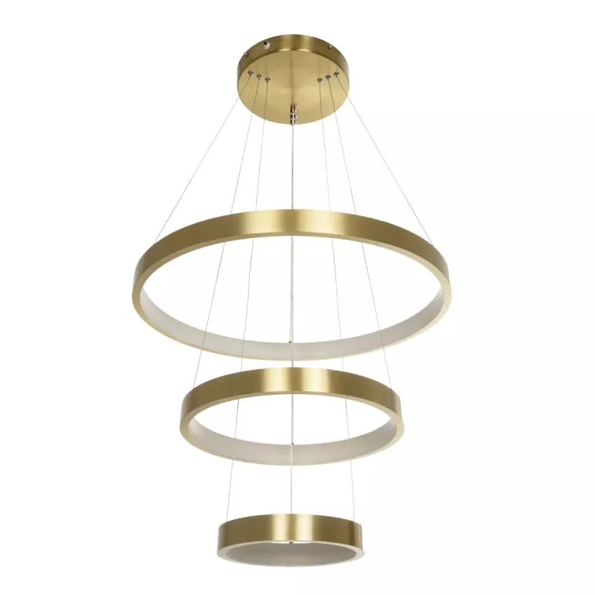 GLOBOSTAR® NEMESIS TRIO  Μοντέρνο Κρεμαστό Φωτιστικό Οροφής LED 100W 12123lm 360° AC 220-240V IP20 Ρυθμιζόμενο Λευκό CCT με Χειριστήριο από 2700K έως 6000K Dimmable - Lumileds SMD Chip - Χρυσό Βούρτσας - Μ60 x Π60 x Υ60cm