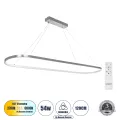 GLOBOSTAR® BOLIVAR  Μοντέρνο Κρεμαστό Φωτιστικό Οροφής LED 54W 6210lm 360° AC 220-240V IP20 Ρυθμιζόμενο Λευκό CCT με Χειριστήριο από 2700K έως 6000K Dimmable - Lumileds SMD Chip - Νίκελ Βούρτσας - Μ120 x Π30 x Υ2cm