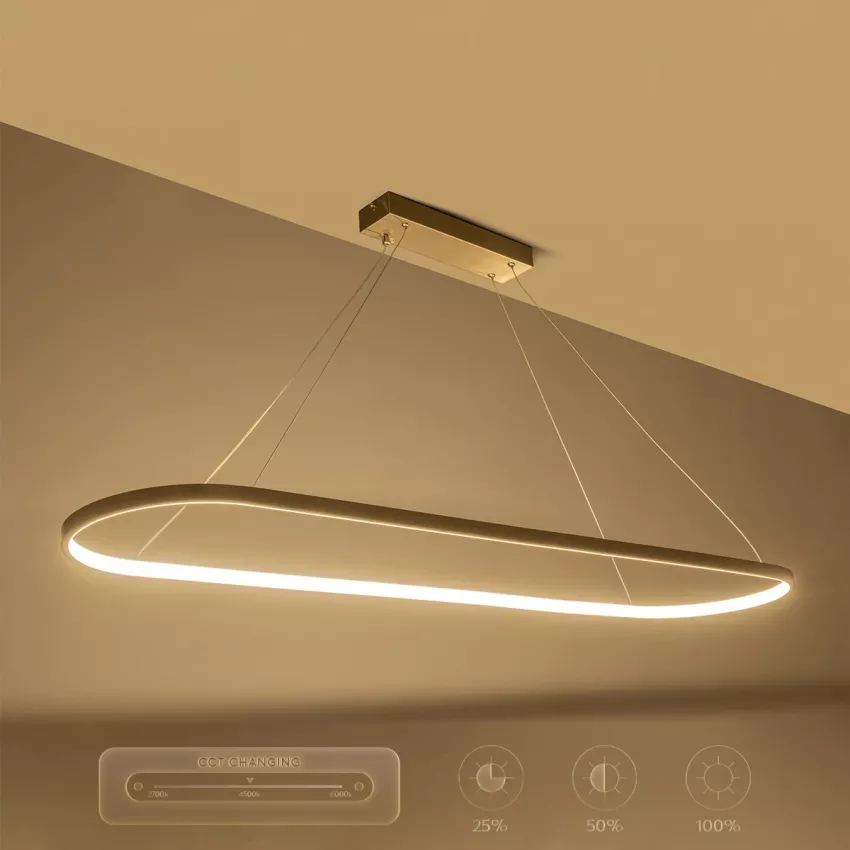 GLOBOSTAR® BOLIVAR  Μοντέρνο Κρεμαστό Φωτιστικό Οροφής LED 54W 6210lm 360° AC 220-240V IP20 Ρυθμιζόμενο Λευκό CCT με Χειριστήριο από 2700K έως 6000K Dimmable - Lumileds SMD Chip - Νίκελ Βούρτσας - Μ120 x Π30 x Υ2cm