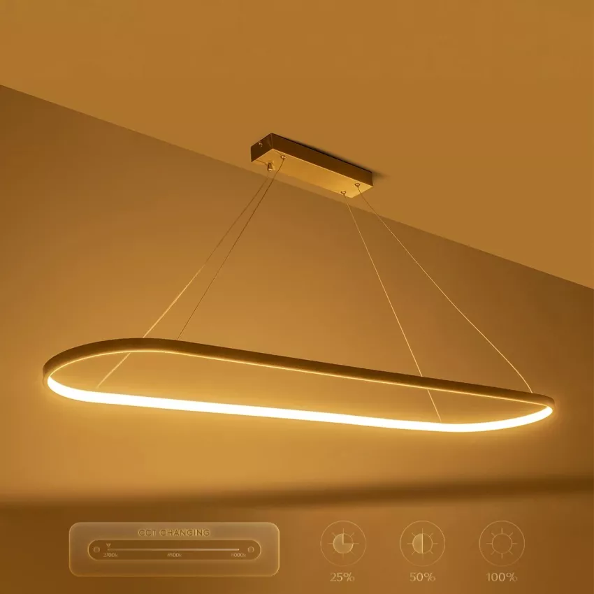 GLOBOSTAR® BOLIVAR  Μοντέρνο Κρεμαστό Φωτιστικό Οροφής LED 54W 6210lm 360° AC 220-240V IP20 Ρυθμιζόμενο Λευκό CCT με Χειριστήριο από 2700K έως 6000K Dimmable - Lumileds SMD Chip - Νίκελ Βούρτσας - Μ120 x Π30 x Υ2cm
