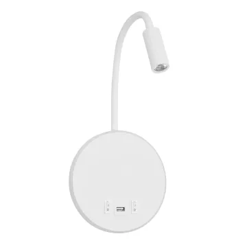 GLOBOSTAR® GOOSE  Μοντέρνο Φωτιστικό Τοίχου - Απλίκα Ξενοδοχείου Reading Light με Φορτιστή USB 3A LED 6W 600lm 36° & 360° AC 220-240V IP20 Θερμό Λευκό 2700K - Bridgelux COB Chip & TÜV SÜD Driver - Λευκό Ματ - Μ15.5 x Π22.5 x Υ30cm
