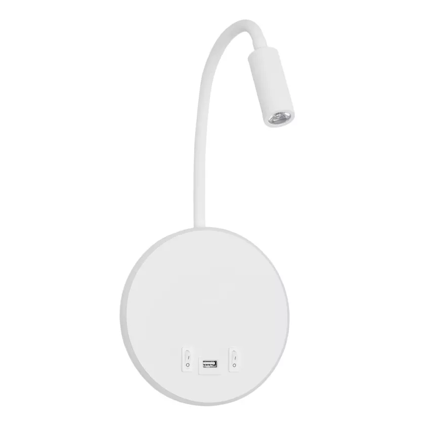 GLOBOSTAR® GOOSE  Μοντέρνο Φωτιστικό Τοίχου - Απλίκα Ξενοδοχείου Reading Light με Φορτιστή USB 3A LED 6W 600lm 36° & 360° AC 220-240V IP20 Θερμό Λευκό 2700K - Bridgelux COB Chip & TÜV SÜD Driver - Λευκό Ματ - Μ15.5 x Π22.5 x Υ30cm