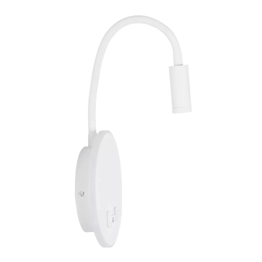 GLOBOSTAR® GOOSE  Μοντέρνο Φωτιστικό Τοίχου - Απλίκα Ξενοδοχείου Reading Light με Φορτιστή USB 3A LED 6W 600lm 36° & 360° AC 220-240V IP20 Θερμό Λευκό 2700K - Bridgelux COB Chip & TÜV SÜD Driver - Λευκό Ματ - Μ15.5 x Π22.5 x Υ30cm