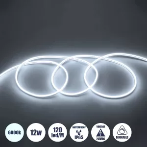 OVALE 120° Degree Neon Flex Epistar LED SMD 2835 1m 12W/m 120LED/m 1320lm/m 120° DC 24V Αδιάβροχη IP68 Ψυχρό Λευκό 6000K Dimmable