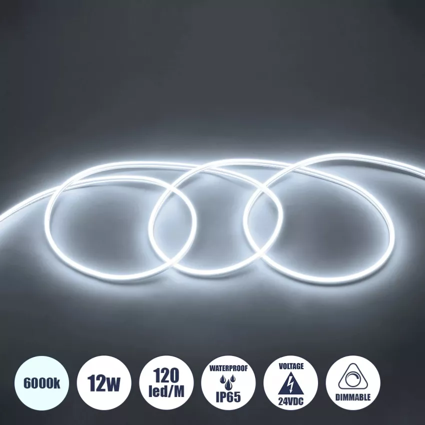OVALE 120° Degree Neon Flex Epistar LED SMD 2835 1m 12W/m 120LED/m 1320lm/m 120° DC 24V Αδιάβροχη IP68 Ψυχρό Λευκό 6000K Dimmable
