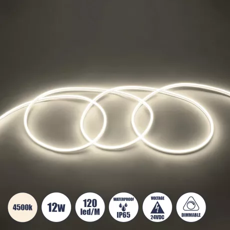 OVALE 120° Degree Neon Flex Epistar LED SMD 2835 1m 12W/m 120LED/m 1284lm/m 120° DC 24V Αδιάβροχη IP68 Φυσικό Λευκό 4500K Dimmable