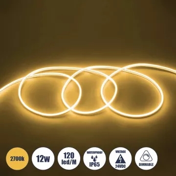 OVALE 120° Degree Neon Flex Epistar LED SMD 2835 1m 12W/m 120LED/m 1080lm/m 120° DC 24V Αδιάβροχη IP68 Θερμό Λευκό 3000K Dimmable