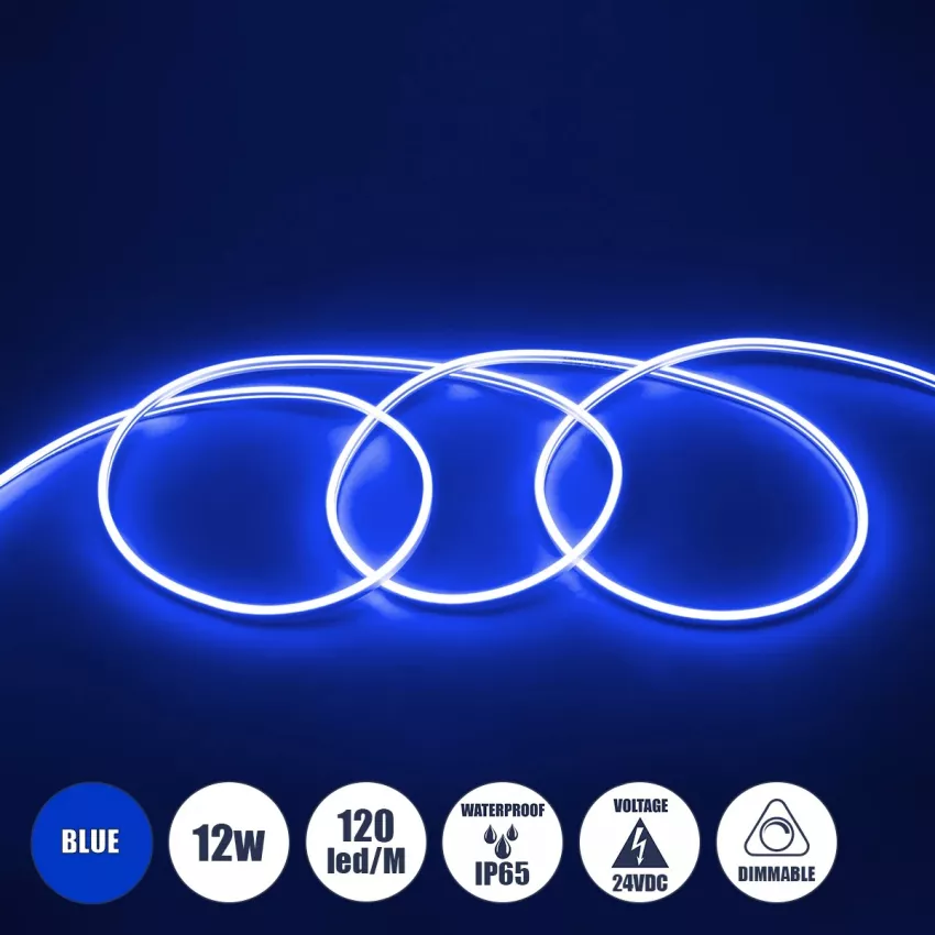 OVALE 120° Degree Neon Flex Epistar LED SMD 2835 1m 12W/m 120LED/m 1212lm/m 120° DC 24V Αδιάβροχη IP68 Μπλε Dimmable