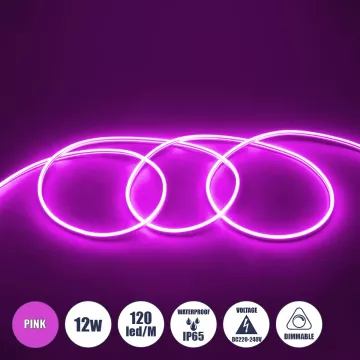 OVALE 120° Degree Neon Flex Epistar LED SMD 2835 1m 12W/m 120LED/m 1212lm/m 120° DC 230V Αδιάβροχη IP68 Ροζ Dimmable
