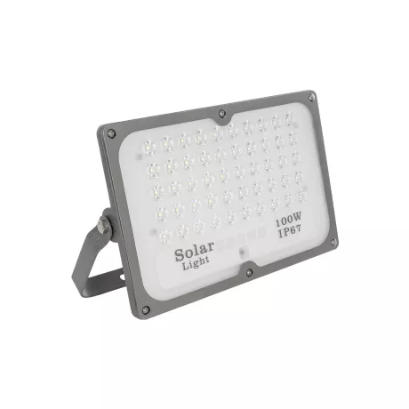 GLOBOSTAR® LUMOVOX  Προβολέας LED 100W 5000lm 120° DC 5V με Φωτοβολταϊκό Panel 5V 8W & Επαναφορτιζόμενη Μπαταρία Li-ion 3.2V 5000mAh Αδιάβροχο IP67 Ψυχρό Λευκό 6000K - 120 x SMD2835 Sanan Chip - Γκρι Ανθρακί - Μ25 x Π5.5 x Υ17.5cm