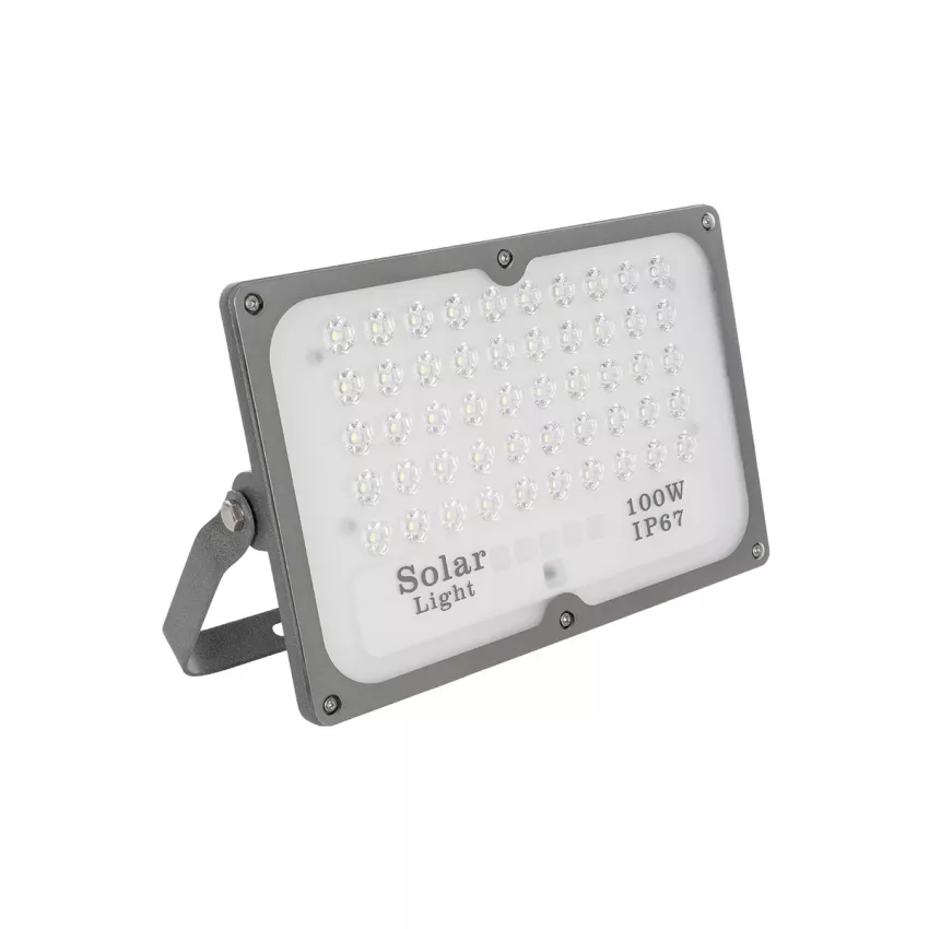 GLOBOSTAR® LUMOVOX  Προβολέας LED 100W 5000lm 120° DC 5V με Φωτοβολταϊκό Panel 5V 8W & Επαναφορτιζόμενη Μπαταρία Li-ion 3.2V 5000mAh Αδιάβροχο IP67 Ψυχρό Λευκό 6000K - 120 x SMD2835 Sanan Chip - Γκρι Ανθρακί - Μ25 x Π5.5 x Υ17.5cm